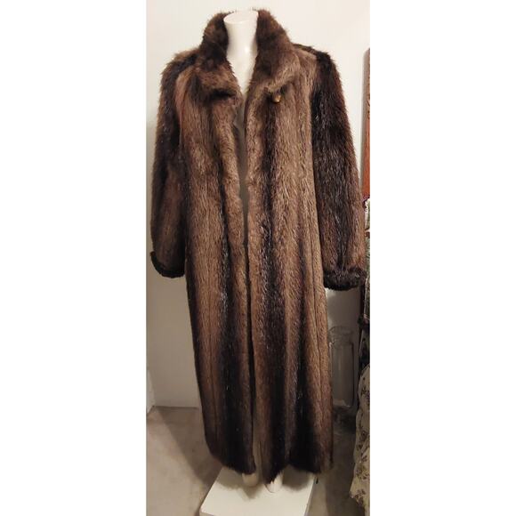 Ladies Vintage Beaver Fur Full Lenght Brown Jacket Size Xl by Weiss Furs - Picture 4 of 9